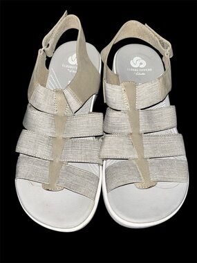Clarks Cloudsteppers Arla Glitz Strappy Sandal Pewter Grey Women's Size 7 EUC